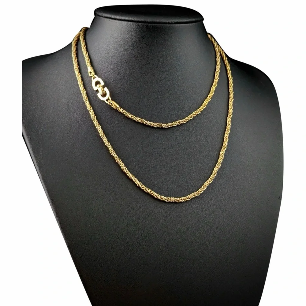 Vintage Christian Dior gold-plated rope twist necklace signature "CD" clasp - Picture 1 of 8
